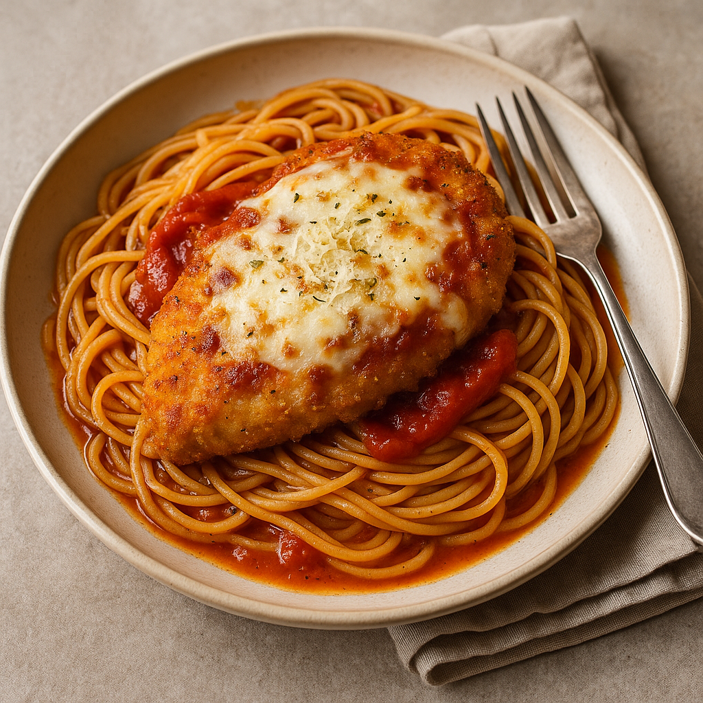 Crispy Chicken Parmesan Protein Spaghetti