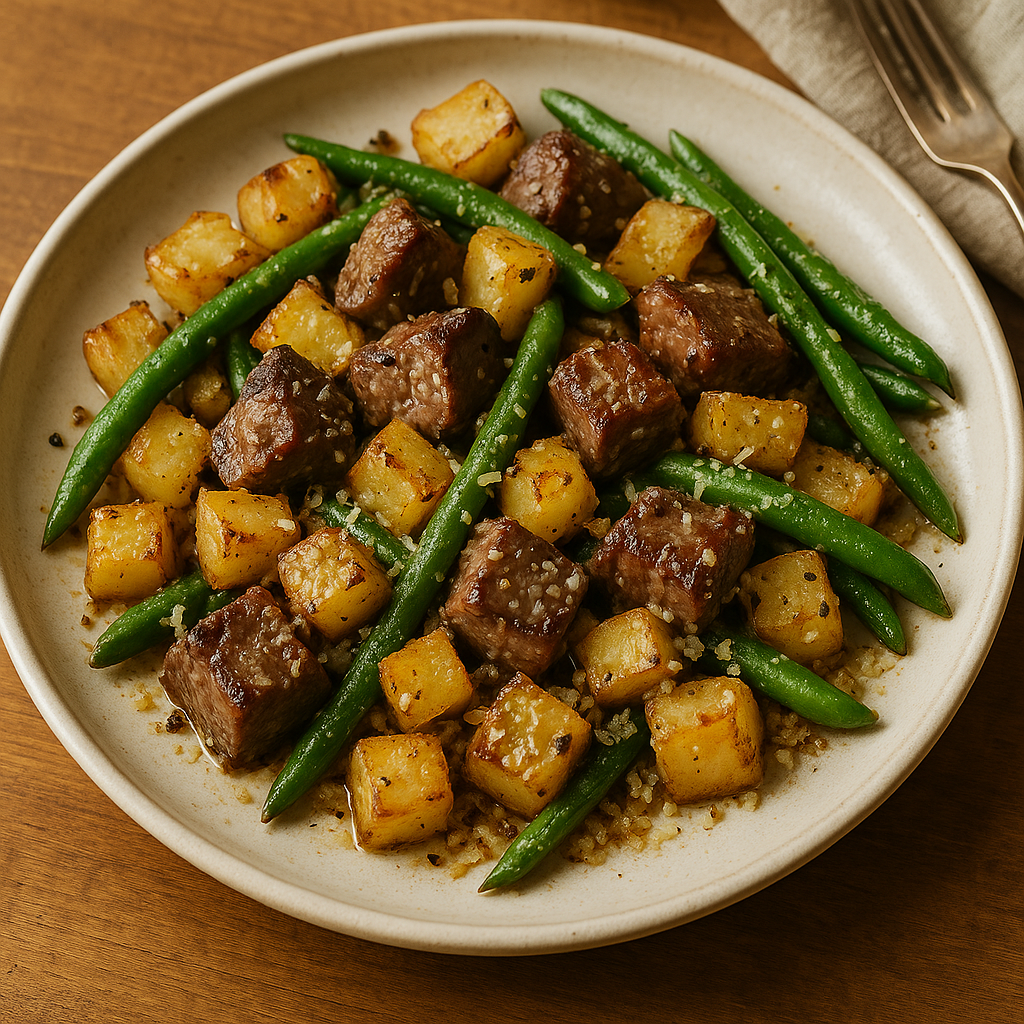 Garlic Parmesan Steak Bites and Potatoes