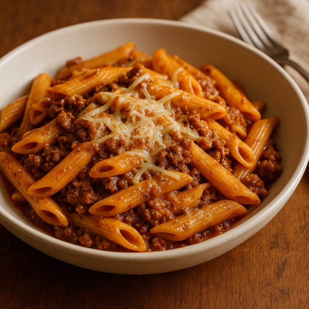 One-Pot Cheesy Beef Protein Pasta
