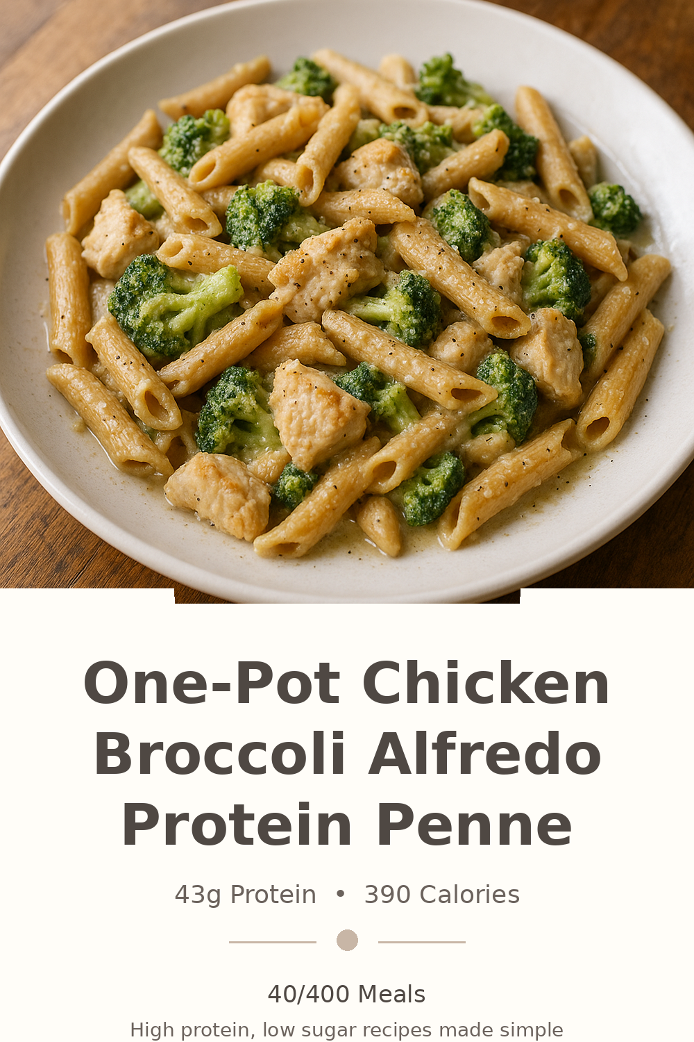 One-Pot Chicken Broccoli Alfredo Protein Penne